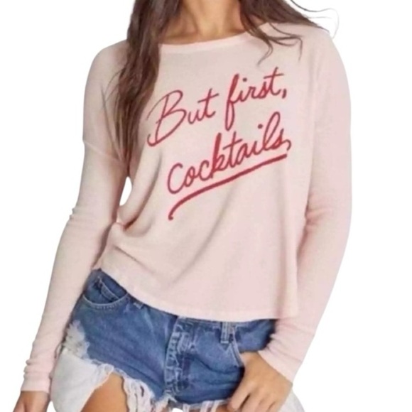WILDFOX But First Cocktails Pink Lightweight Sweatshirt Size Medium - Picture 1 of 7